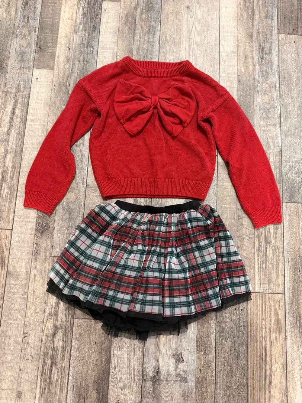 ❤️ Play by Little Sleepies Red Bow Sweater with Plaid Skirt Set. Size 8